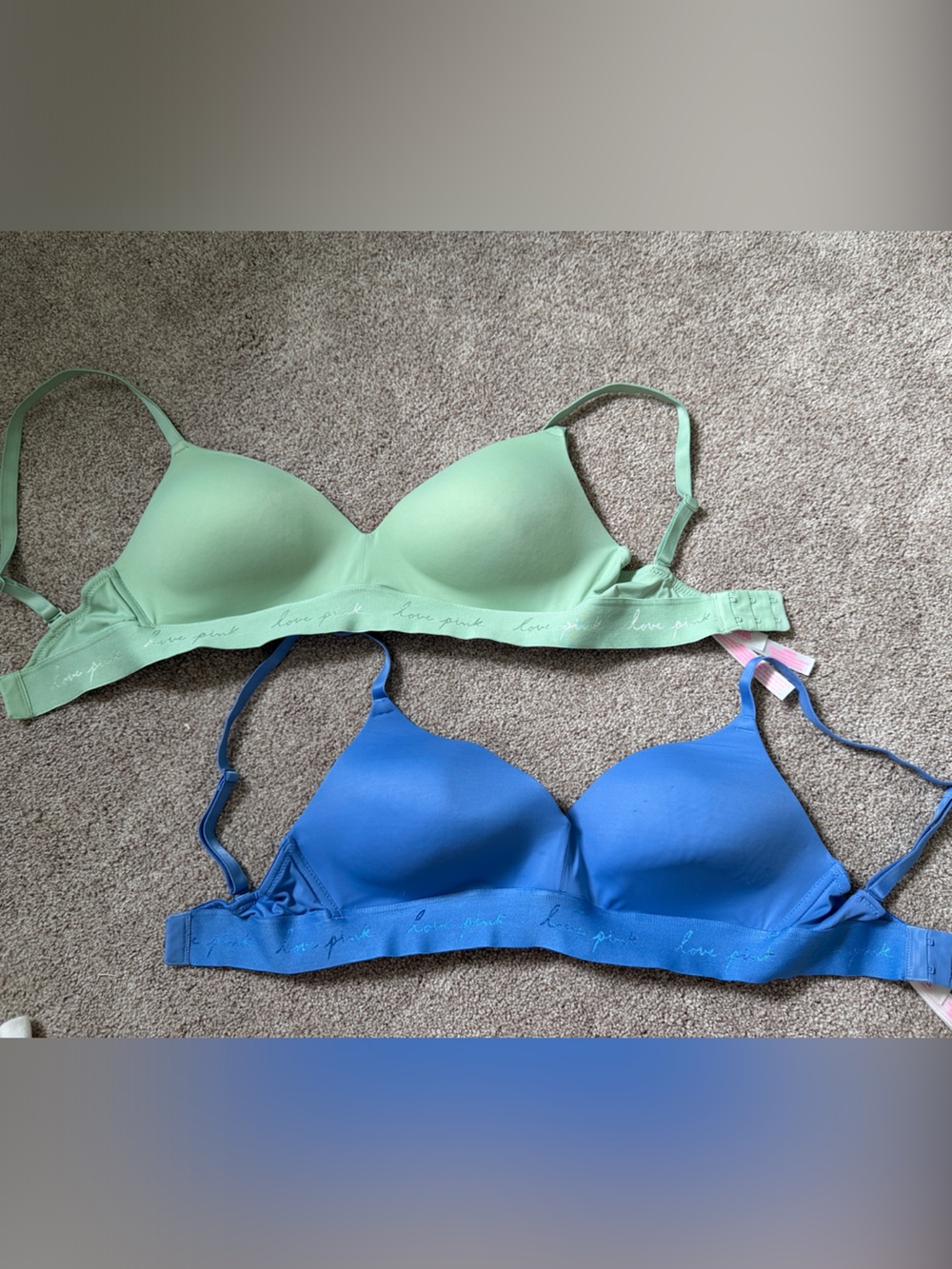 PINK Victoria's Secret Wireless T-Shirt Bras - Mint Green & Royal Blue